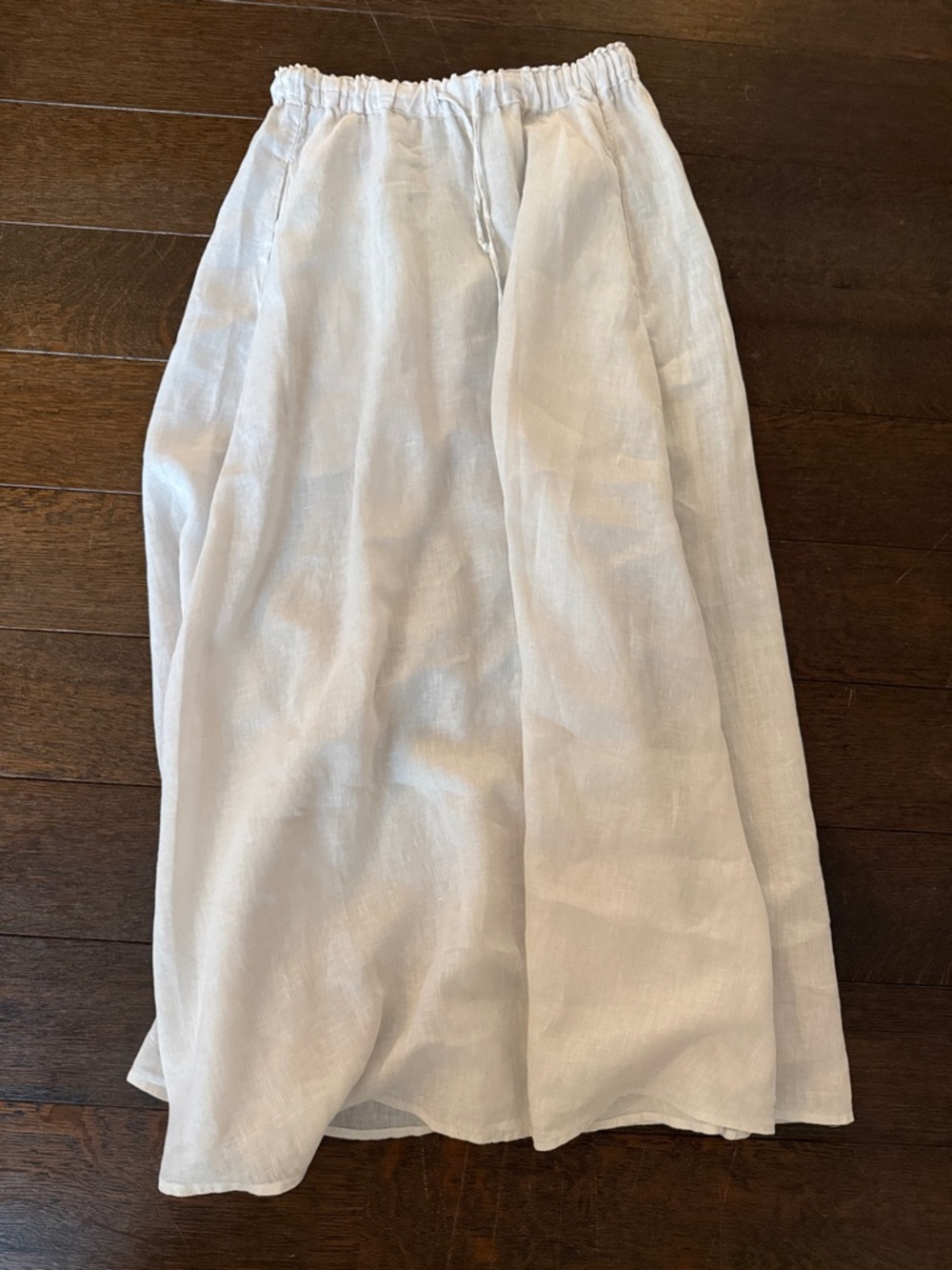 Velvet Lightweight White Linen Maxi Skirt with Elastic Waist